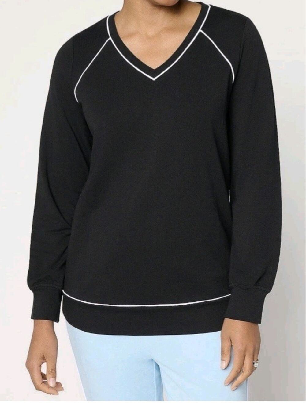Denim & Co Size 3X Black Active Drapey French Terry Top A715818 NWOT
